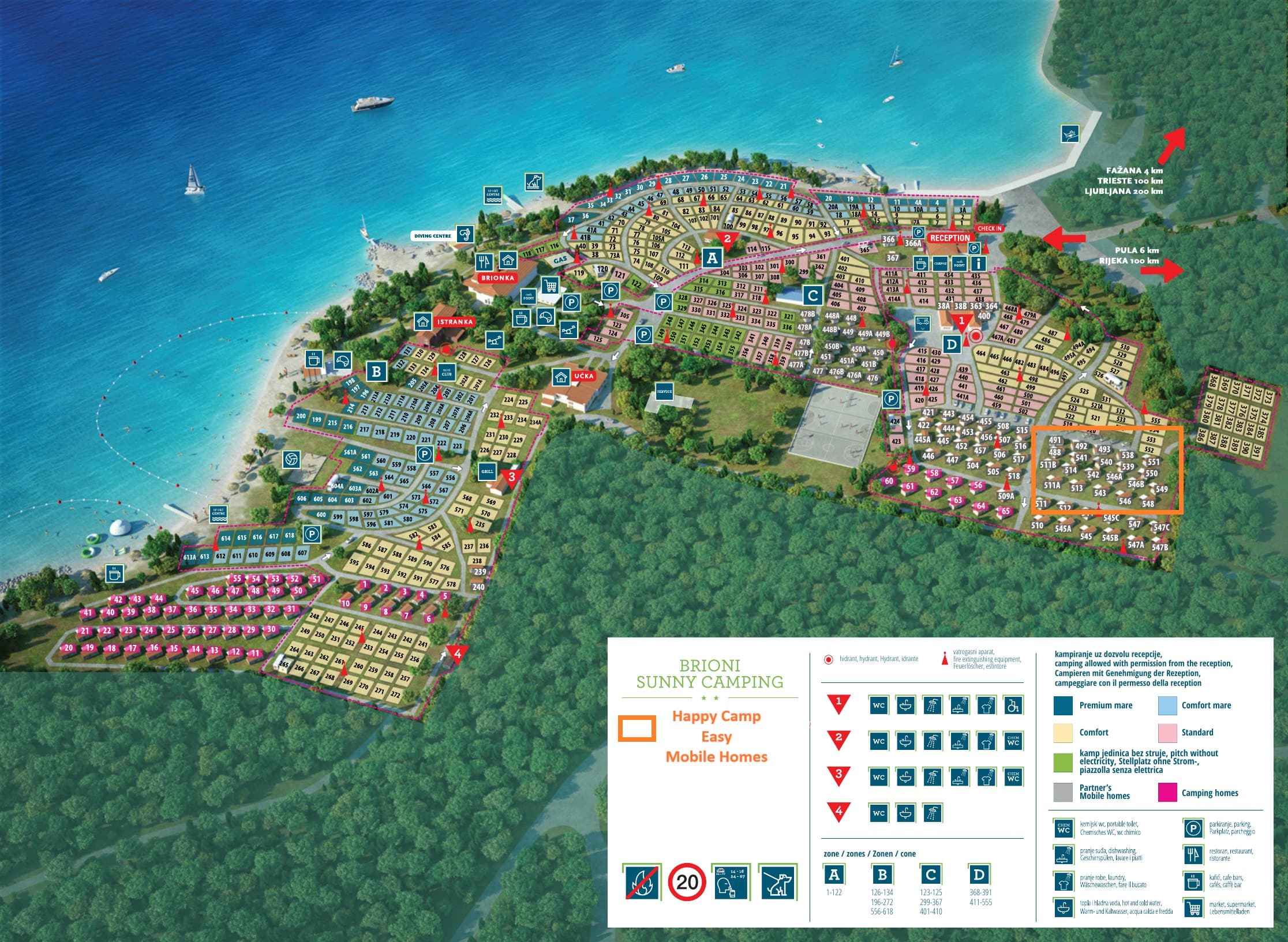 Map Istria Brioni Sunny Camping (accommodations of Happy camp)