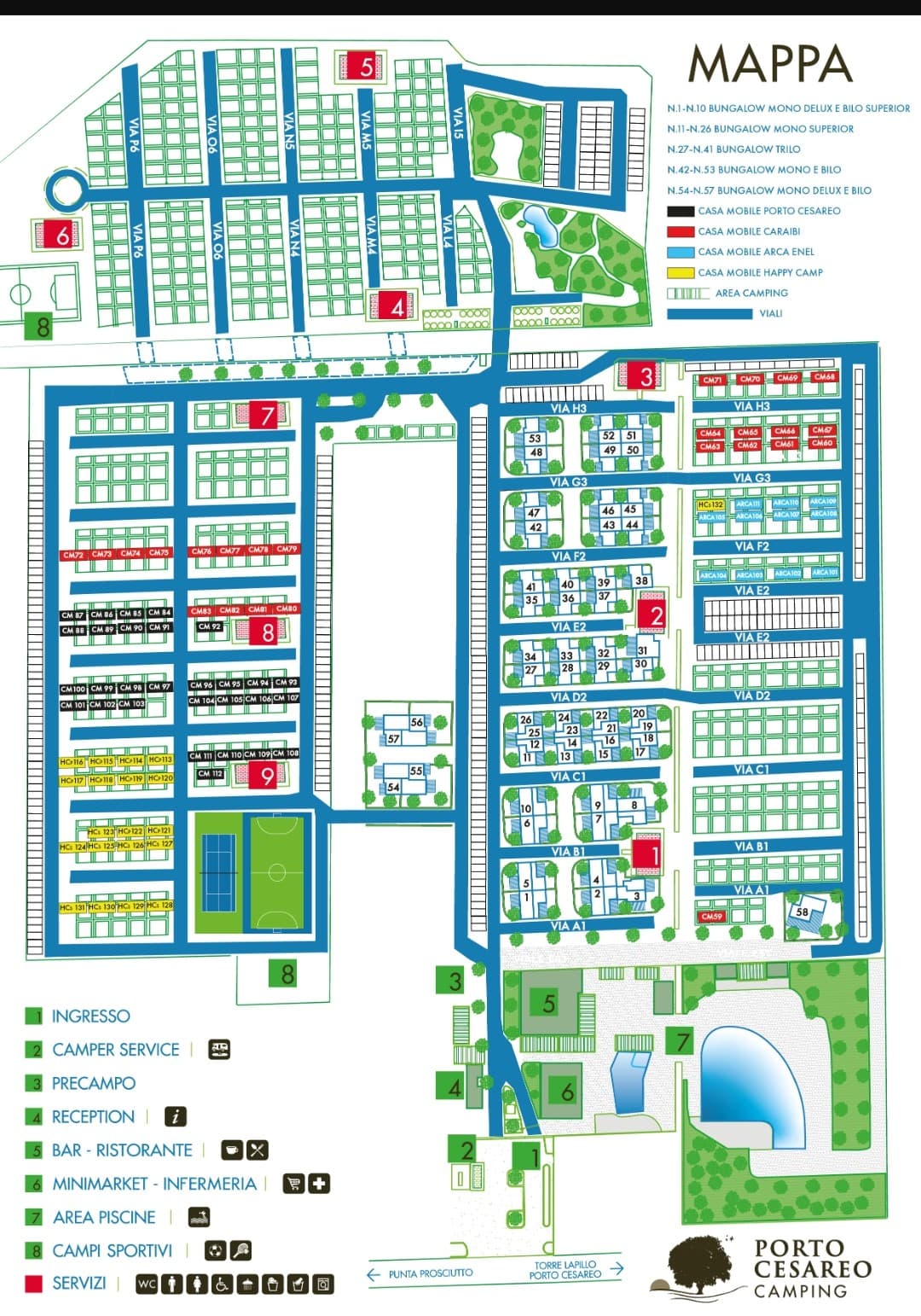 Plan kempingu Porto Cesareo Camping